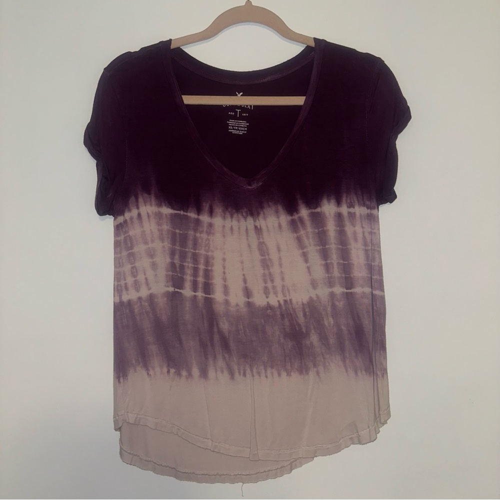 American Eagle Outfitters Purple Tie-Dye Short Sleeve Tee